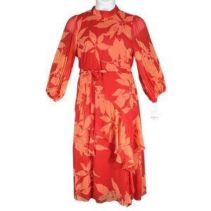 Melonie T NWT Women 12 Chiffon Ruffle Artsy Leaf Tiered Dress 3/4 Balloon Sleeve
